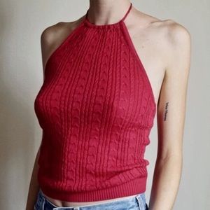 BCBG red cable knit halter